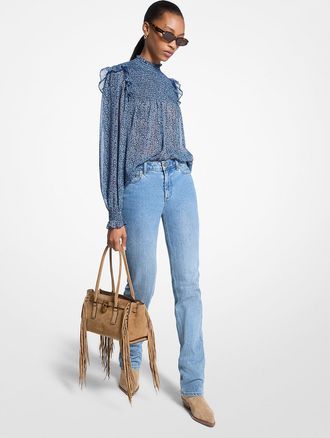 Michael Kors Metallic Paisley Print Smocked Georgette Blouse