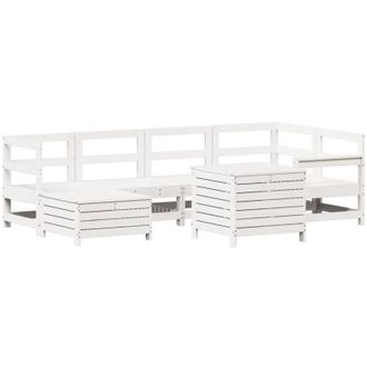vidaXL Vidaxl - Juego De Sof&aacute;s De Jard&iacute;n 7 Pzas Madera Maciza De Pino Blanco
