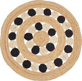 Beliani Beliani - Alfombra De Yute Beige Negro 140 Cm A Mano Espiral Trenzado Hovit