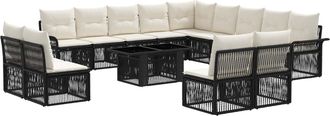 vidaXL Conjunto De Sof&aacute;s De Jard&iacute;n 14 Uds. Negro Y Blanco Crema Vidaxl