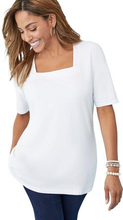 Jessica London Stretch Cotton Square Neck Tee in White at Nordstrom, Size 20