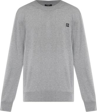 Balmain Trui met Ronde Hals - Heren - Ronde hals truien - Grijs - L - Katoen - Truien & Vesten