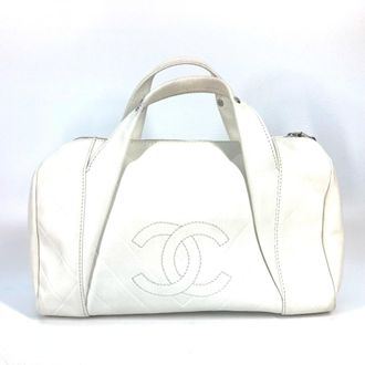 Chanel White Leather Boston Bag (Pre-Owned)