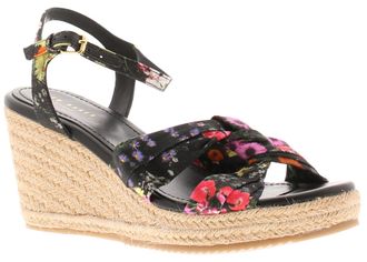 Ted Baker Dames Sandalen Cardima Espadrille Wedge Bloemenprint Zwart