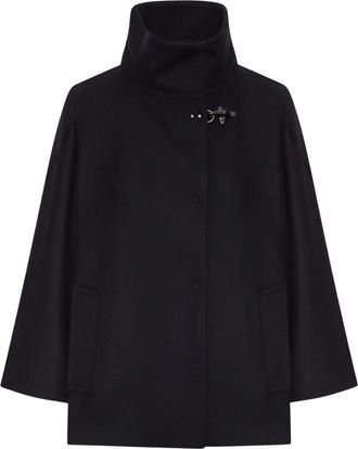 Fay Black Funnel Neck Wool Coat