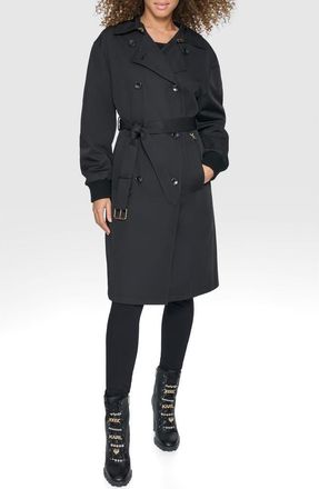 Karl Lagerfeld Double Breasted Gabardine Trench Coat in Black at Nordstrom Rack, Size X-Large