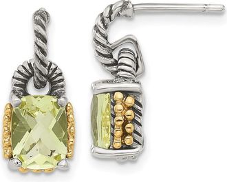 Diamond2Deal Sterling Silver 14k Gold Accent Lemon Quartz Dangle Earrings