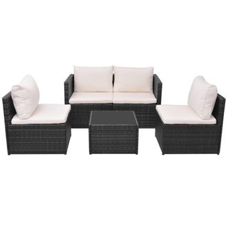 vidaXL Set Muebles De Jard&iacute;n 5 Piezas Y Cojines Rat&aacute;n Sint&eacute;tico Negro Vidaxl