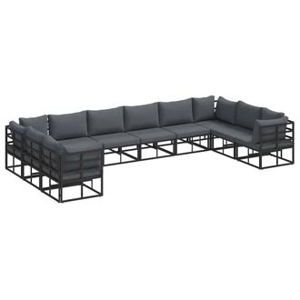 Berkfield Home Garden Sofa Set with Cushion with Pillow 10 pcs Black Aluminium