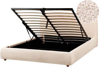 Beliani Ottoman Bed Boucle BLAGNAC 160 x 200 cm (EU King Size) Light Beige