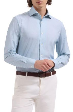 Bugatchi Devon OoohCotton Optical Grid Print Button-Up Shirt in Seafoam at Nordstrom, Size Xxx-Large