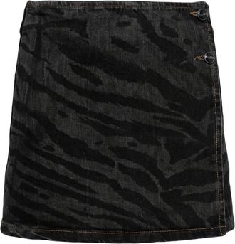 Ganni zebra-print denim miniskirt - women - Organic Cotton - 38 - Black
