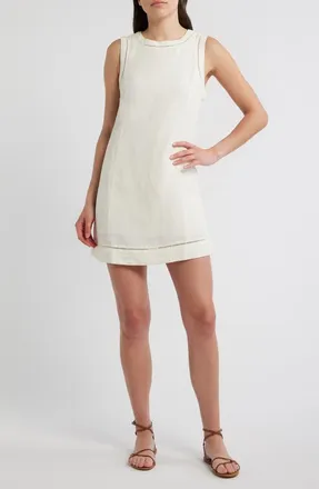 Marine Layer Cora Ladder Stitch Detail Linen Blend Minidress in Antique White at Nordstrom, Size X-Small