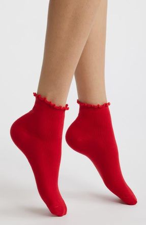 Stems Billie Ruffle Mid Crew Socks in Red at Nordstrom