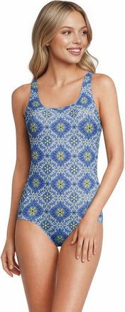 Lands End Tugless Low Leg One Piece Swimsuit in Lake Blue/egret Geo Floral at Nordstrom, Size 12P