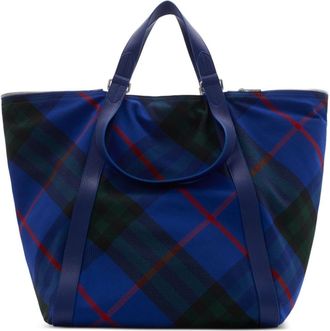 Burberry Festival checked tote bag - men - Cotton/Polyester/Calf Leather/Polyamide - OS - Blue