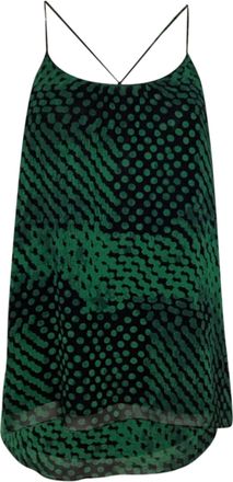 Theory Polka Dots Scoop Neck Camisole Tank Top in Green Silk