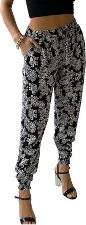 Generic Ladies 100% Cotton Trousers in Various Elephant Prints Harem Style Pants Cuffed Ankle Leg Casual Tavel Holiday Bottoms Pants (UK, Alpha, S, M, Regular
