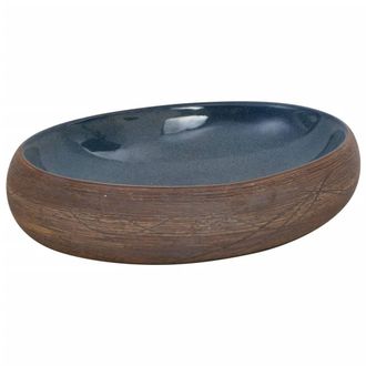 Berkfield Home Countertop Basin Brown & Blue Oval 59x40x15 cm Ceramic | Size: 59 x 40 x 15 cm