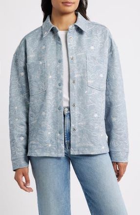 Bobeau Embroidered Cotton Blend Shacket in Denim/Ivory at Nordstrom Rack, Size X-Large