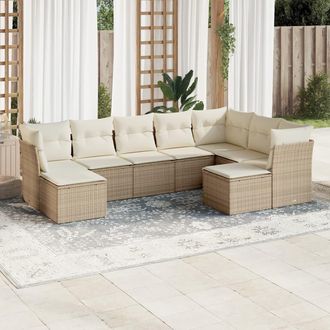 vidaXL Vidaxl - Set De Sof&aacute;s De Jard&iacute;n 9 Pzas Con Cojines Rat&aacute;n Sint&eacute;tico Beige