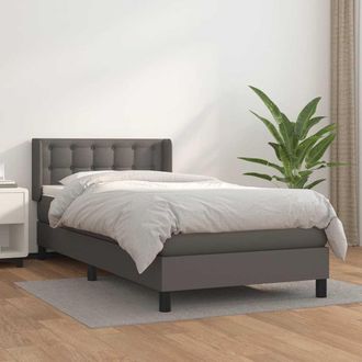 vidaXL Cama Box Spring Con Colch&oacute;n Cuero Sint&eacute;tico Gris 80x200 Cm Vidaxl