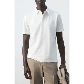 Mango Slim Fit Stretch Cotton Blend Piqu&eacute; Polo in White at Nordstrom, Size Medium