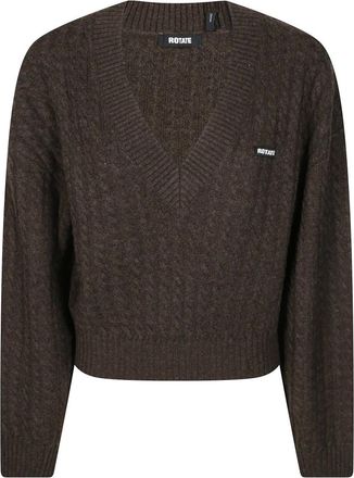 Rotate Cable V Neck Jumper - female - ROTATE Birger Christensen - V-neck Knitwear - Brown - XS - Knitwear