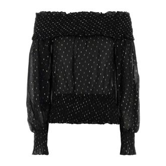 Self Portrait Blouses, female, Black, Size: 2XS Black and Gold Chiffon Top