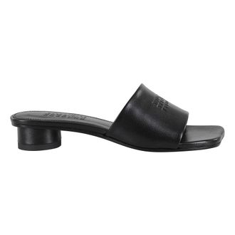 Maison Margiela Zwarte leren sandaal met logoband - Dames - Muiltjes - Zwart - 40 EU - Leer - Schoenen