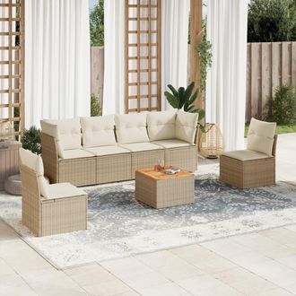 vidaXL Vidaxl - Set Sof&aacute;s De Jard&iacute;n 7 Piezas Y Cojines Rat&aacute;n Sint&eacute;tico Beige