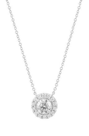 Effy Sterling Silver Lab Grown Diamond Halo Pendant Necklace at Nordstrom Rack, Size 18