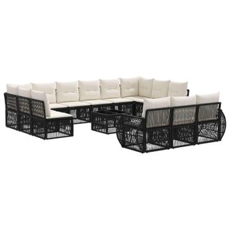vidaXL Conjunto De Sof&aacute;s De Jard&iacute;n 14 Pcs Negro Y Blanco Crema Vidaxl