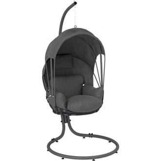 OUTSUNNY Hanging Egg Chair w/ Stand Retractable Canopy, Grey
