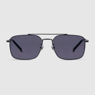 Gucci Specialized Fit Rectangular Sunglasses, Silver