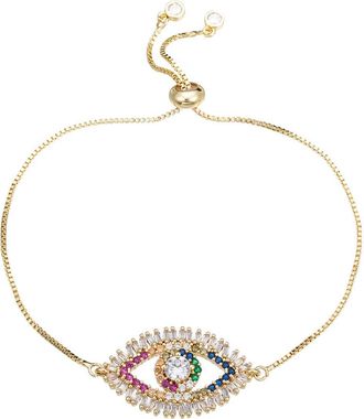 Eye Candy Los Angeles Rainbow CZ Evil Eye Bolo Bracelet in Gold at Nordstrom Rack