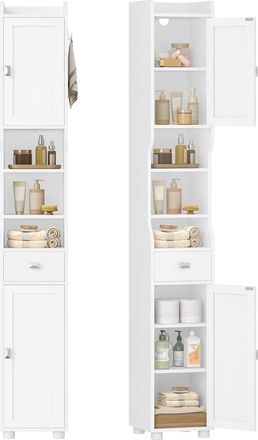 OEM Mobile Da Bagno, Mobile Da Bagnos Alto Con 2 Ante E 1 Cassetto, Ripiano Regolabile, Scomparti Aperti, Mobiletto Bagnos Salvaspazio, Per Bagno Soggiorn