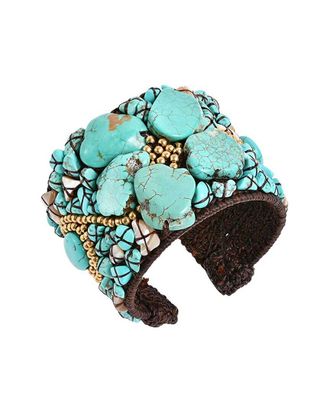Liv Oliver 18K Plated 75.00 Ct. Tw. Turquoise Statement Cuff Bracelet