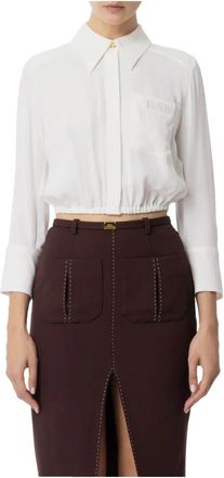 Elisabetta Franchi Georgette Cropped Blouse met 3/4 Mouwen - Dames - Overhemden - Beige - XL - Overhemden
