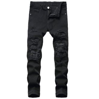 Generic Mens Jeans Slim Fit Stretch Jean Trousers Ripped Denim Pants for Men Distressed Skinny Smart Casual Trousers Straight Leg Bottoms Fashion Lounge Wear 