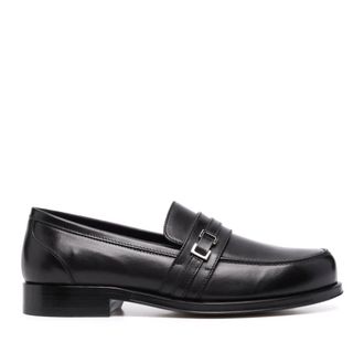 Sergio Rossi Black Calf Leather Buckle-Detail Loafers