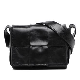 Bottega Veneta Pre-owned Womens Candy Paper Calfskin Intrecciato Cassette Crossbody - Black Leather - One Size