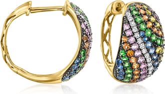 Ross-Simons Multicolored Sapphire and. Tsavorite Hoop Earrings With. Diamonds in 14kt Yellow Gold