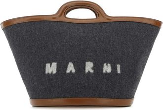 Marni Dark Grey logo-print tote bag