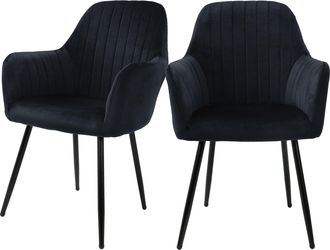 ML Design Ml-design - 2x Sillas De Comedor Negras Ergon&oacute;micas, Asiento Tapizado Aspecto De Terciopelo Patas De Metal Con Respaldo Y Reposabrazos Sill&oacute;n Moderno 