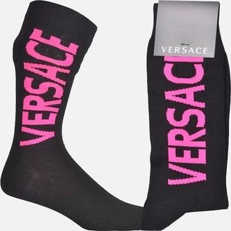 Versace Mens Script Logo Sports Socks, Black/pink - Size: 6/6.5/7/8/7.5