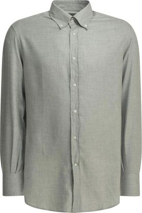 Brunello Cucinelli Katoenen en Lyocell Blouse met Knopen - Heren - Casual Overhemden - Grijs - M - Katoen - Overhemden