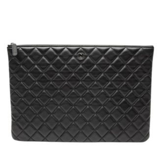 Chanel Pre-owned Quilted Lambskin Clutch - Dames - Pre-owned - Zwart - Maat: ONE Size Leer