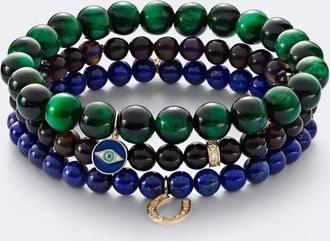 Sydney Evan Set de 3 pulseras de oro de 14 ct con cuentas y piedras