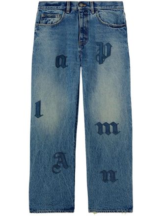 Palm Angels Jeans dritti con applicazione logo - Blu